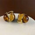 French vintage tiger's eye earrings, feminine light luxury, high-end design earrings, new Maillard earrings. 