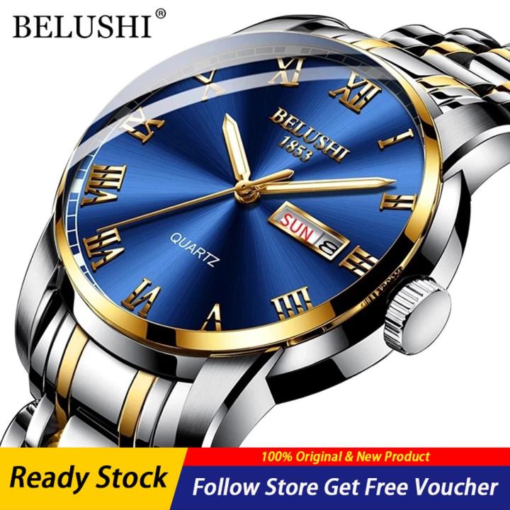 2022 BELUSHI Original Men Watches Top Brand Luxury Men Watches Luminous Waterproof Stainless Steel Quartz Watches Men Date Calendar Business Wrist Watches