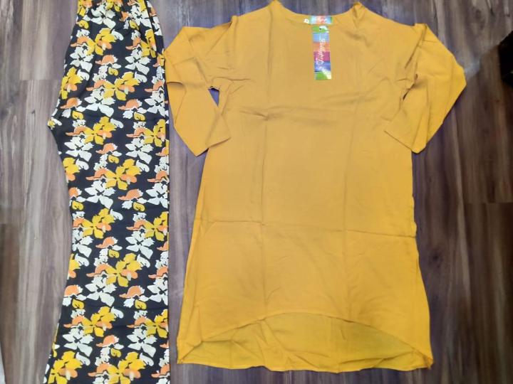 plain shirt printed trouser