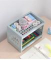 Desktop Double-Layer Plastic Storage Holder Rack Cosmetic Box Kitchen Bathroom Desk Shelf Organizer Office Supplies Stationery (RANDOM COLORS). 