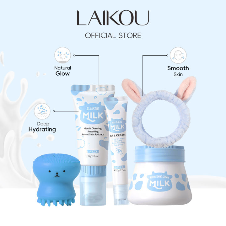 LAIKOU Milk Cleansing Skincare Set Nourishing Moisturizing Nourishing Even Skin Tone 5Pcs