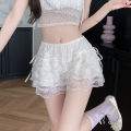 [1.2 Ten Thousand People Collection ] White Lace Cake Skirt Safety Shorts Two-in-One Thin Style jk Loose Fit Half Skirt for Outer Wear, No Hemming Pumpkin Pants. 