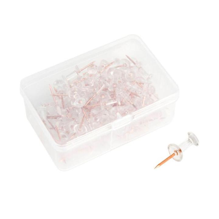 27RA 100pcs Transparent Rose Gold Push Pins Thumb Thumbtack Board Pins Drawing Photo Wall Studs Office School Supplies