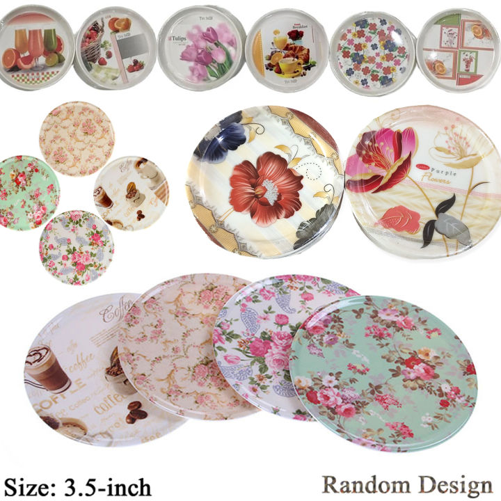 12 Pcs - Mix Design Round Printed Small Plates For Water Glass - Drinking water Glass Cover Plate Tea Cup Mug Glass Mat Set - Melamine Insulation Coasters - Coffee Pot Matt Bowl Pad Mats - Mate Coaster