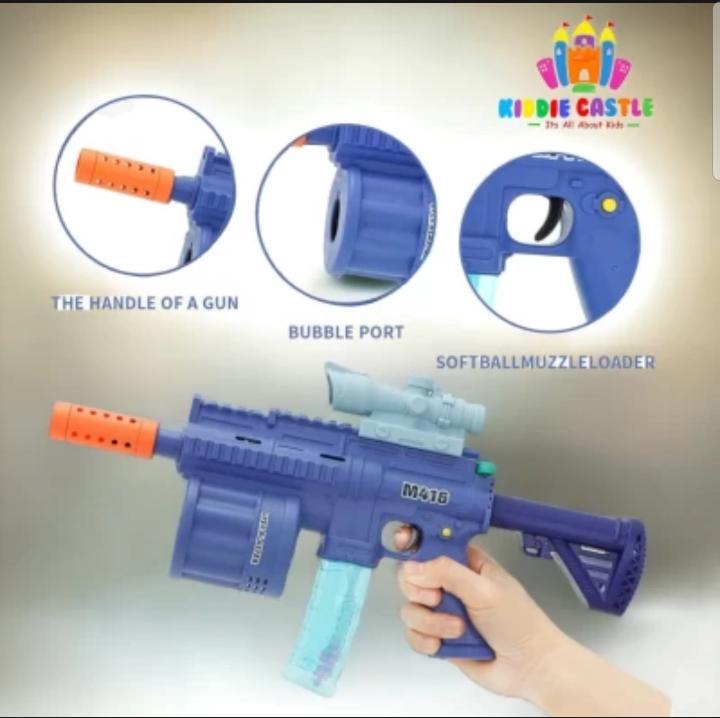 3 in 1 M416 Soft Bomb Gun Multifunctional Fully Automatic Bubble Blow Boy Electric Shooting Toy • 3 in 1 M416 Soft Bomb Gun Multifunctional • Fully Automatic Bubble Blow Boy Electric Shooting Toy • Recommended Age: 3 years and above • Category: Blaster Gu