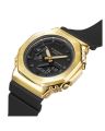 Casio G Shock 2100 Series Round Analog+Digital Gold Ion Plated Bazel World Time Stop Watch Hourly Time Signal Full Auto Calender 5 Daily Alarm Double LED Light Multi-Functions Black Resin Band Watch-GM-2100G-1A9DR. 