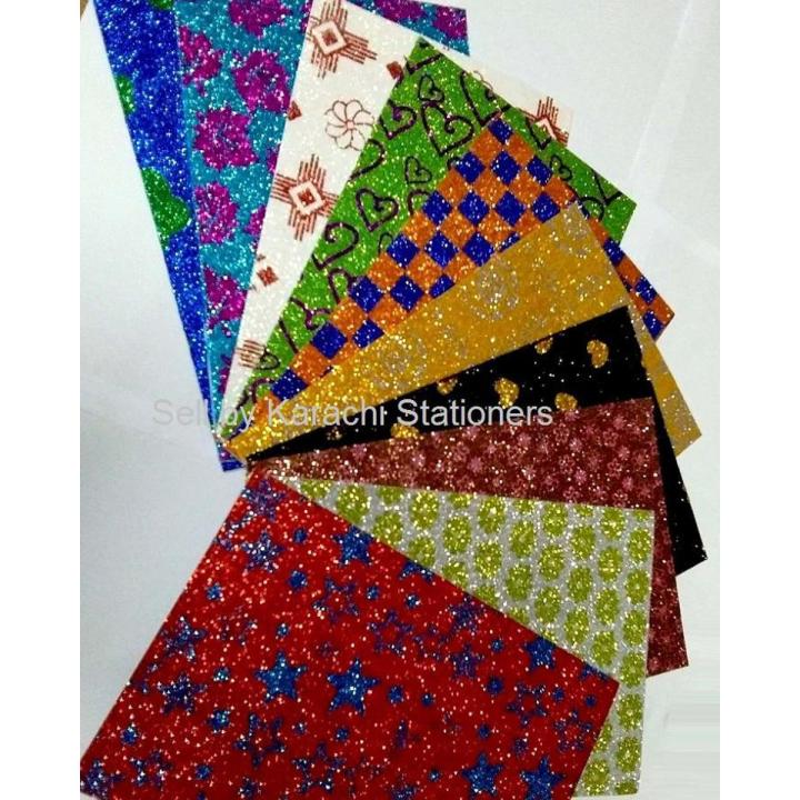 Design Glitter Fomic Sheet A4 size Pack of 10 Multicolour