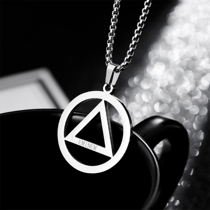 European and American models of hip-hop Eminem sweater chain Eminem the same triangle round pendant titanium steel necklace