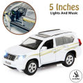 Toyota Land Cruiser Prado Front Doors Open With Lights and Music Simulation Luxury SUV G25 Model Car - Pull Back Alloy Metal Diecasts Off-road Vehicle Birthday Gift for Boy Children 1:36 Scale - Size Approx. 5 Inches - White. 