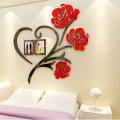 Rose Flower 3D Wooden Wall Stickers Set, Multi-Piece Decorative DIY Frame Poster for Bedroom & Living Room. 