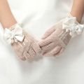 Kids Party Lace Pearl Fishnet Gloves Communion Flower Girl Party Gloves Children's Glove High Elasticity Mesh Bow Gloves. 