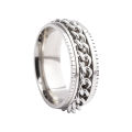 Silver Polishing Hip Hop Punk Spinning Rotatable With Chain Funky Hippy Stainless Steel Finger Rings Men Jewelry for Man. 