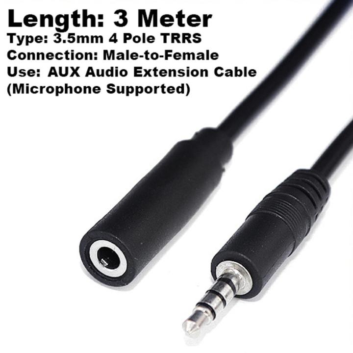 3 Meter - 3.5mm 4 Pole TRRS AUX Audio Extension Cable (Microphone Supported)- 3.5Mm Stereo Jack 3 Pole  Aux Audio Extension Cable