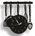 Kitchen  wooden wall  clockSpoon Fork And Fry Pan Utensils Style Made By Laser Cut Wooden Wall Clock, New  Favorite  In Modern Home Decor Wall Hanging Decoration In Black and Brown Colour In 16 Inches Size. 