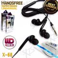 XZS X-68 Handsfree | Crystal Clear Sound | Deep Bass | 3.5mm Wired Earphones | Built-in Mic. 
