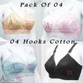 Pack of 04 Multi Colour Cotton Net 4 Hooks Bras Brief Blouse Brazier Brassier for Girls Women Ladies  Undergarments. 