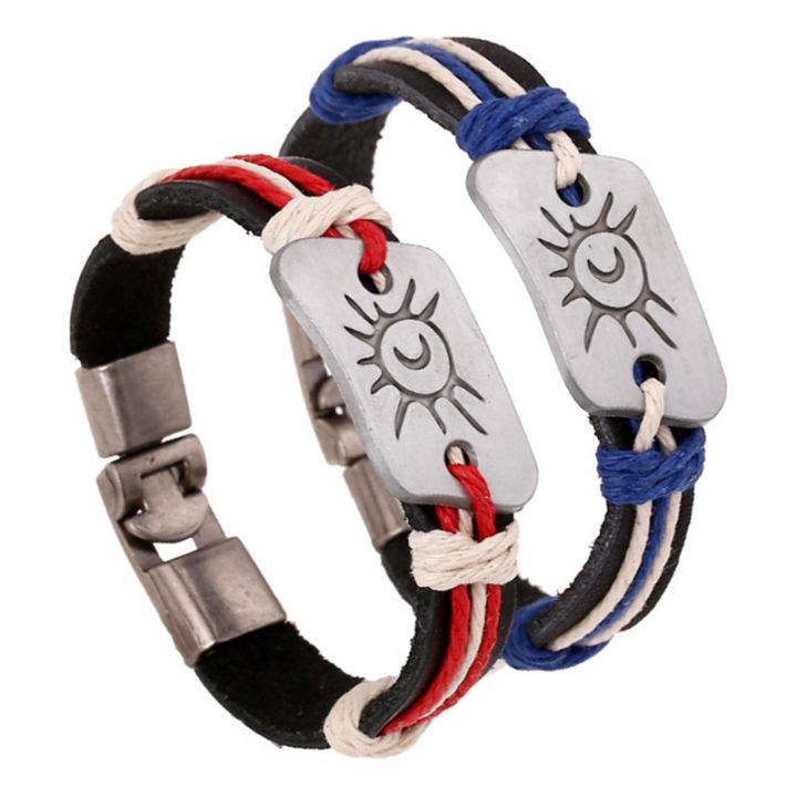 Qingwen  Sun Moon Tonghui Buckle Series Hemp Rope Leather Bracelet   Weave Vintage Cattle Leather Bracelet   Korean Jewelry Wholesale