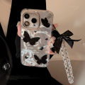 100% Quality+COD Holographic Black Butterfly Phone Case with Lanyard for iPhone 15 PRO MAX PLUS 14 13 12 Reflective Fashionable Phone Cover. 
