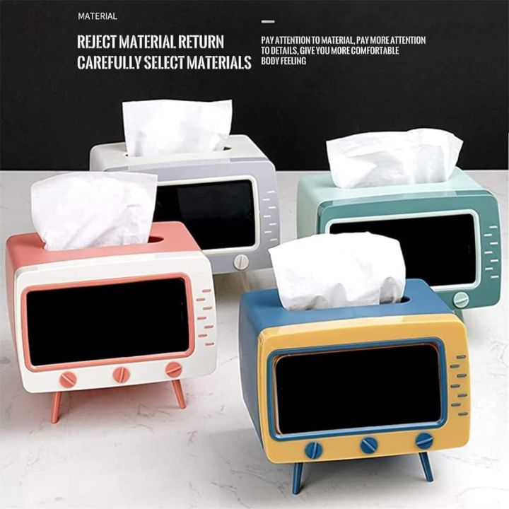 2 in 1 Tissue Container Phone Holder, Tissue Box Statement Unique TV Shape Tissue Box with Phone Holder