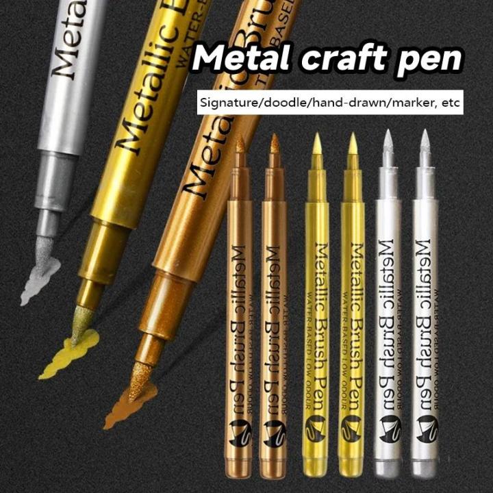 1/3Pcs Brush Metallic Marker Pens Gold Silver Copper Permanent