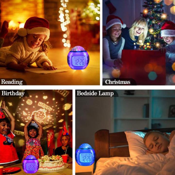 Kids Music LED Star Sky Night Light Projector Lamp Digital Alarm Clock Bedroom Unique Clocks with Music Calendar Birthday Toy for Children Baby Boys Girls