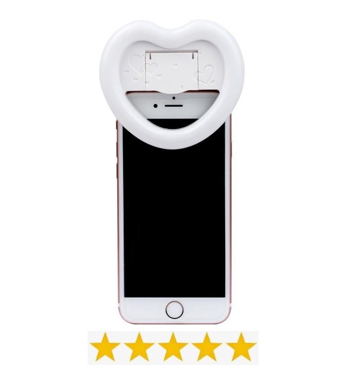 Selfie Ring Light, Heart Shaped Ring Camera Light with Makeup Mirror and Phone Stand Compatible iPhone Samsung MacBook Smart Phones Tablets