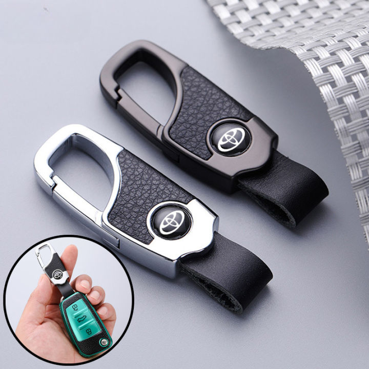 Toyota Car Logo Keychain Metal Leather Car Keychain Creative Key Holder Key Chain Key Ring for Toyota Wigo Vios Rush Innova Hilux Raize Avanza Fortuner HiAce Yaris Corolla Altis Agya Veloz RAV4 Camry Prius