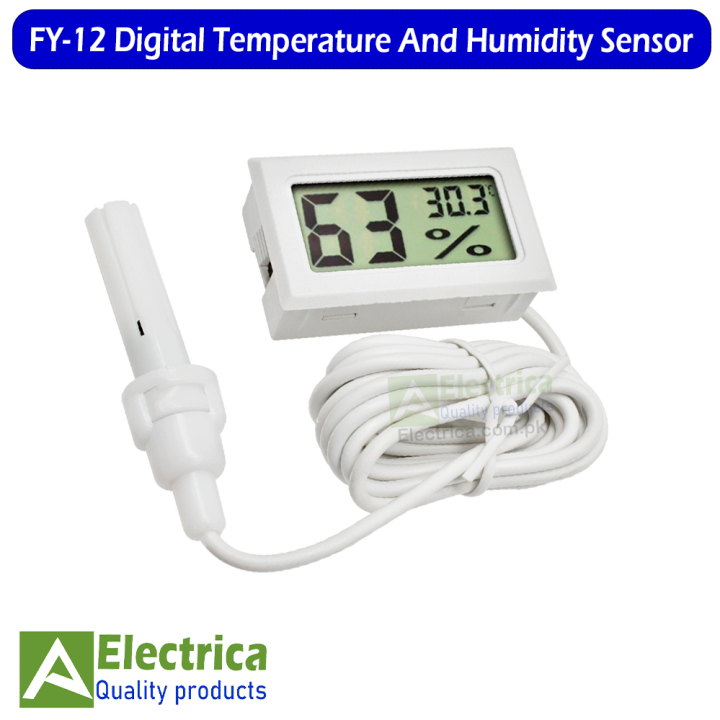 FY-12 Embedded Temperature And Humidity Sensor with wire Mini LCD Digital Hygrometer Indoor Temperature Gauge Humidity Meter Tape Probe by Electrica