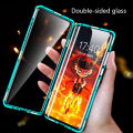 Biruiqu For Samsung Galaxy A21s Magnetic Absorption Case Metal Frame Shockproof Double Sided Tempered Glass Magnetic Case Cover. 