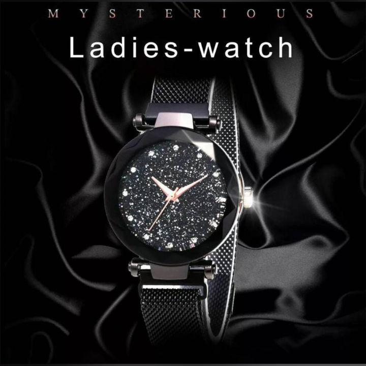 [Professional] Black Magnetic Ladies Waterproof Wrist Watch