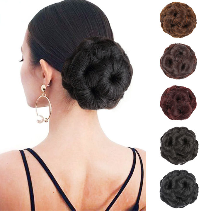 Buns Hair Pieces Synthetic Hair Bun Extension Hair Chignon Tress Claw In Pony Tail Bun Nine Flowers Bride Fiber Hair