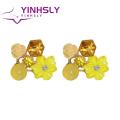 Yinhsly Cubic Zircon Earrings Chic Flower-shaped Cz Stud Earrings for Women Elegant Ear Studs Jewelry Gift for Girls Trendy Style Flower Stud Earrings. 