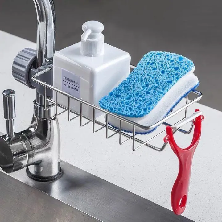 3-in-1%20Stainless%20Steel%20Sponge%20Holder%20for%20Kitchen%20Sink%20-%20Space-Saving%20Faucet%20Rack%20&%20Dish%20Rag%20Hanging%20Caddy%20-%20Image%202