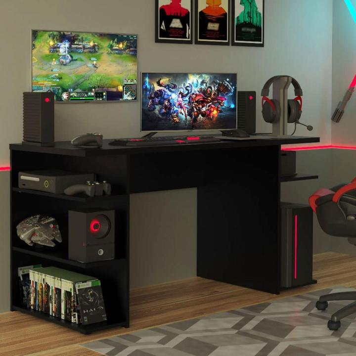 Computer Desk with Shelves, Home Office Desk Writing Workstation for Large Monitor Stand, Gamer Table Wood Desk, Gaming Computer Desk (Black and White)