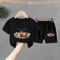 Anime PAW Team Children's Suit Boy Short Sleeve T-Shirt Shorts Summer Boy Cartoon Foreign Style Two-Piece Trend. 