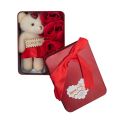 Rectangular Shape Gift Box with 1 Teddy & 3 Pieces Of Roses Unique Gift for Loved Ones Red Color. 
