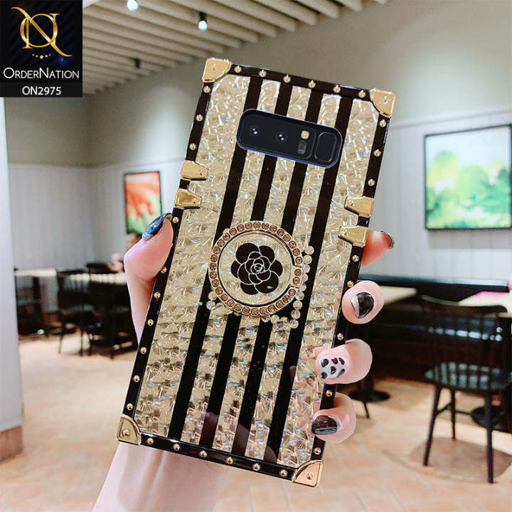 Samsung_ Galaxy Note 8 Cover - Design 2 - 3D illusion Gold Flowers Soft Trunk Case With Ring Holder
