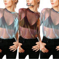 Hot Fashion Women Mesh Sheer See-through Long Sleeve Crop Top T Shirt Blouse - Stylish and Fashionable Mesh Sheer Women's Crop Top. 