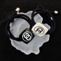 【They all say it looks good】 Classic Style Head Rope Square Chanel-Style Powder Double Letter Hair Ring Double Layer Hair Accessories Simple All-Match.