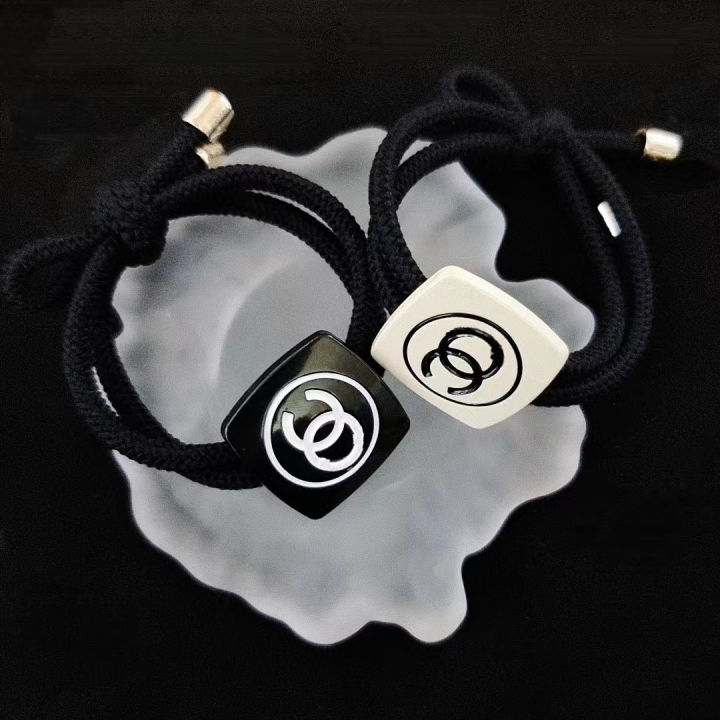 【They all say it looks good】 Classic Style Head Rope Square Chanel-Style Powder Double Letter Hair Ring Double Layer Hair Accessories Simple All-Match