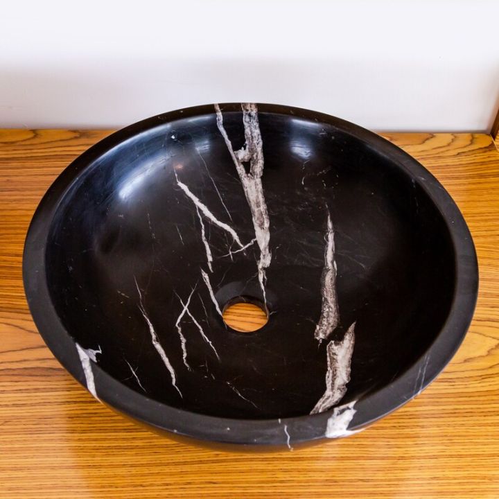Natural Stone Toros Black Marble Vessel Sink Bowl Polished (D)17" (H)6"