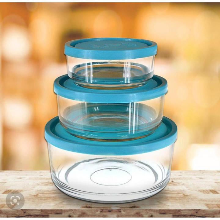 Set of 3 Piece Glass Mixing/Storage Bowls with Plastic Lid