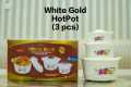 Peacock White Gold Hot Pot 3 Pieces Set Insulated Food Warmer or Cooler White Hot Pot Set. 