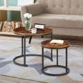 Small Round Coffee Tables for Living Room Apartment, Set of 2 Industrial Nesting Side End Table w/Wooden Surface Top and Sturdy Metal Legs Modern Table, Rustic Brown. 