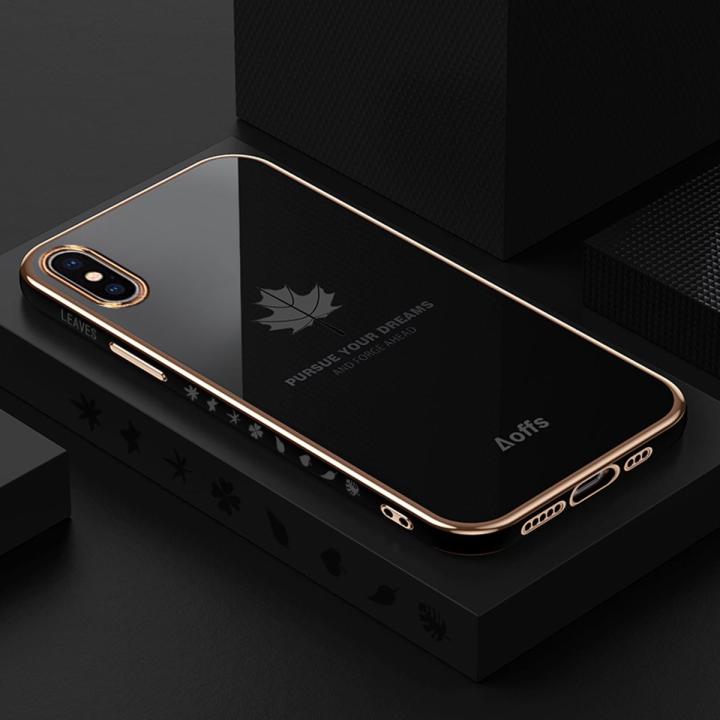 For iPhone XsMax Case Fashion INS Electroplated Bling Girl Boy Couples Straight Side Maple Leaf Soft TPU Phone Back Cover Case For Apple iPhone XS Max Daraz.pk