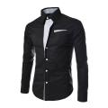 Men Dress Shirt Color Block Turndown Collar Buttons Shirt. 