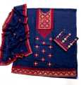 Navy Blue Color 3 Piece Unstitch Sindhi Embroidery Suit/Traditional Suit/Sindhi Embroidery/Aari Embroidery Machine. 