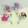 Printable Pattern Heart Badge Stylish Acrylic Material Glitter Powder Id Buckle Heart-Shaped Cartoon Design Work Card Clip for. 
