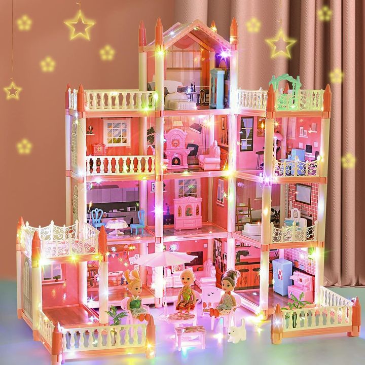 Doll House Set for Girls, Princess House Toys with Doll Furniture