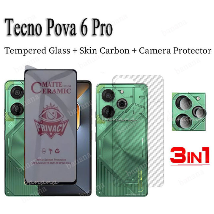 Tecno Pova6 Pro Matte Privacy Tempered Glass For Pova 6 5 Pro Spark Go 2024 Spark 20 Pro Anti-Spy Privacy Ceramic film 3 in 1 Camera Lens Glass and Back Film